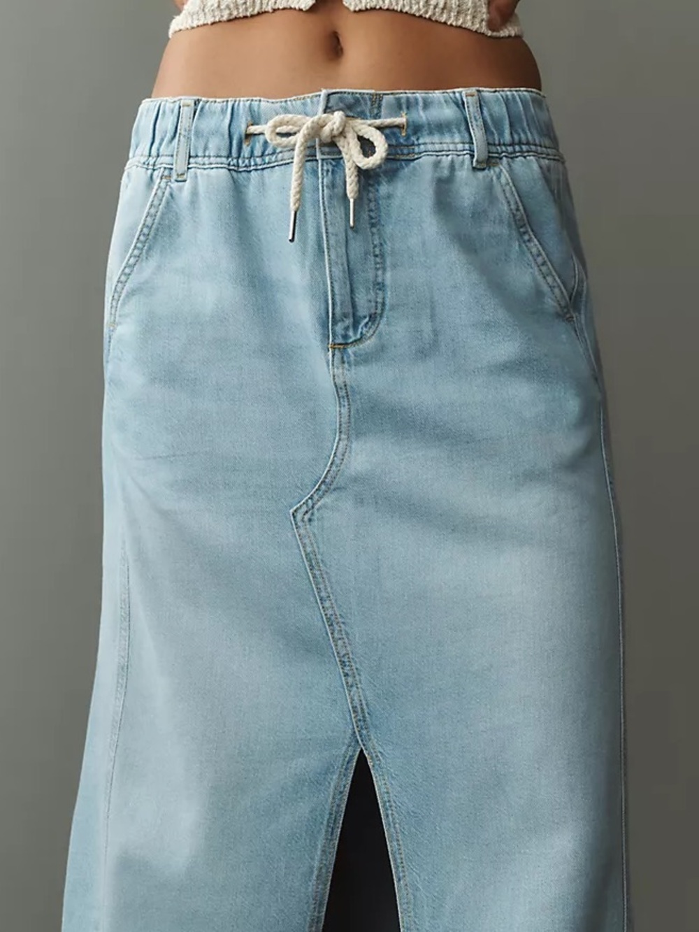 NWT Size XL - Pilcro Adi Maxi Skirt denim light Cotton Blend w Pockets (US$ 158)